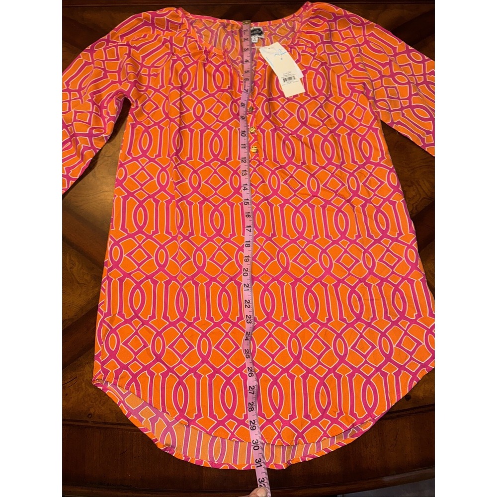Mud Pie Women's S 4/6 Pink Orange Geometric Shirt Dress 3/4 Sleeve NWT